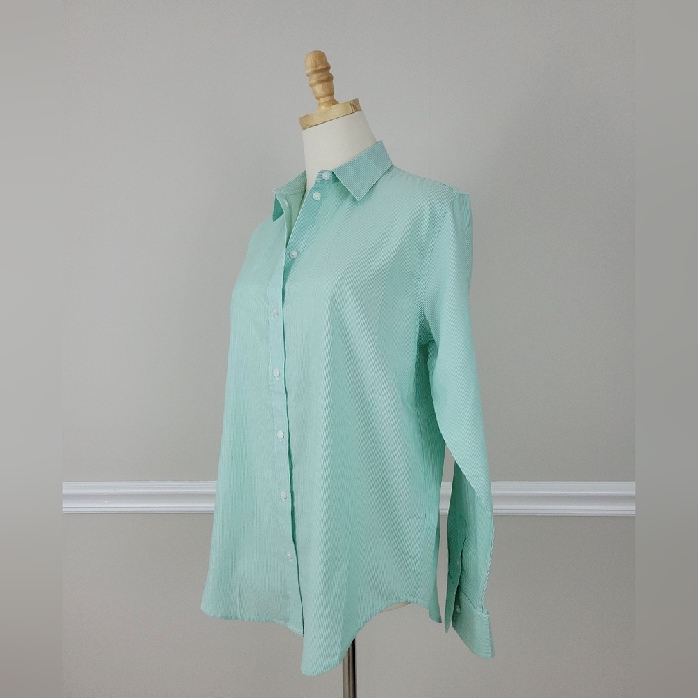 Everlane Bright Jade/White Silky Cotton Relaxed Button Down Shirt Top - Picture 3 of 7